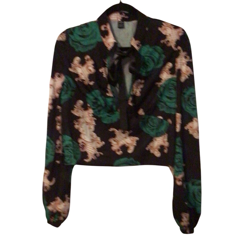 SHEIN Floral Lantern Long Sleeve Tie Neck Blouse Size XL US 12